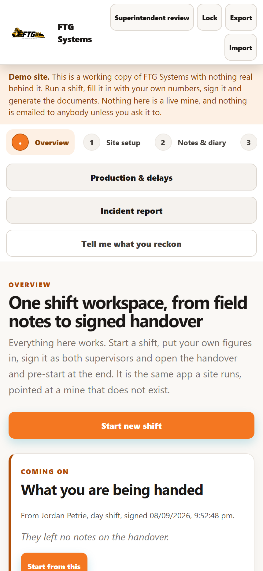 The shift workspace, with the steps across the top